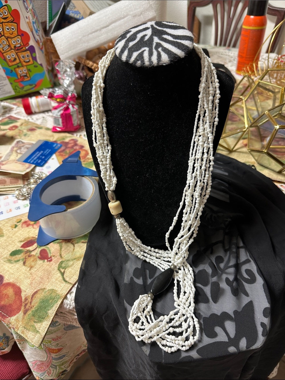 Silpada White Multi-Strand Beaded Necklace with Black and Cream Accents